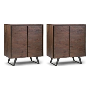 Lowry ACACIA WOOD 39&quotWD Tall Storage Cabinet Setof 2 in Charcoal Brown