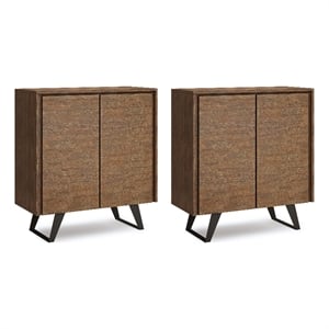 Lowry ACACIA & Metal 39&quotWD Tall Storage Cabinet & Setof 2 in Natural Aged Brown