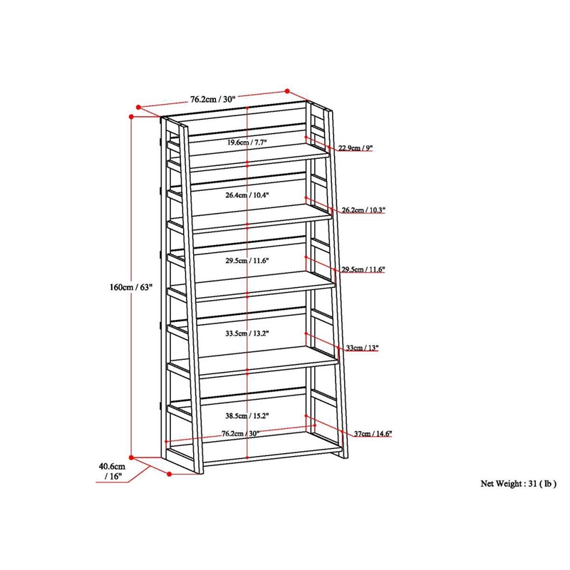 Acadian 30W 5 Shelf Ladder Bookcase (Set of 2) in Brunette Brown