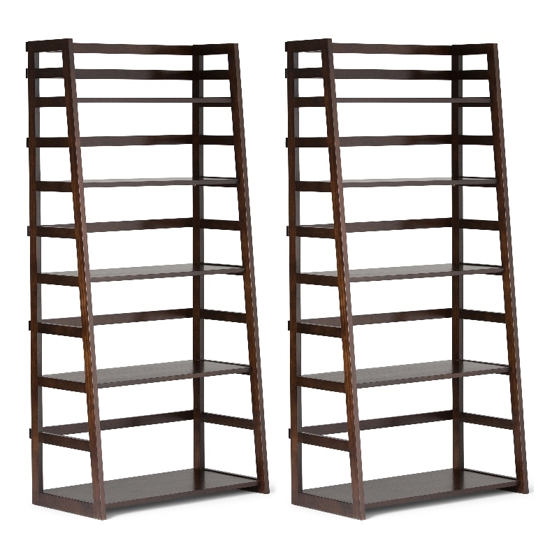 Acadian 30W 5 Shelf Ladder Bookcase (Set of 2) in Brunette Brown