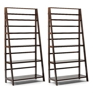 Acadian 36&quotSolid Wood 5 Shelf Ladder Bookcase in Brunette Brown (Set of 2)