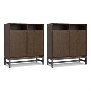 Banting HARDWOOD 36&quotWD Tall Storage Cabinet with Shelves & Setof 2 in Brown