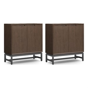 Banting HARDWOOD 39&quot WD Tall Storage Cabinet with Doors Setof 2 in Walnut Brown