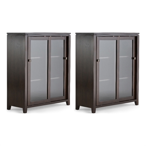 Cosmopolitan SOLID WOOD 36&quotWD Tall Storage Cabinet & Setof 2 in Mahogany Brown