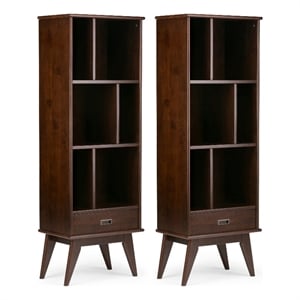Draper 22W 6 Cubbie Bookcase with Drawer (Set of 2) in Medium Auburn Brown