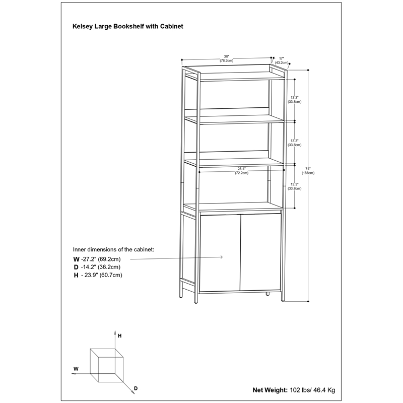 Kelsey 30W 5 Shelf Bookcase with Doors (Set of 2) in Natural