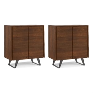 Lowry Metal 39&quot WD Tall Storage Cabinet with Doors Set of 2 in Walnut Veneer