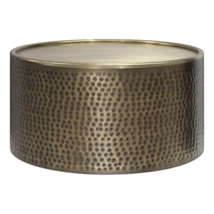 Corbin 32 inch Wide Boho Coffee Table in Hammered Antique Gold Iron & Assembled