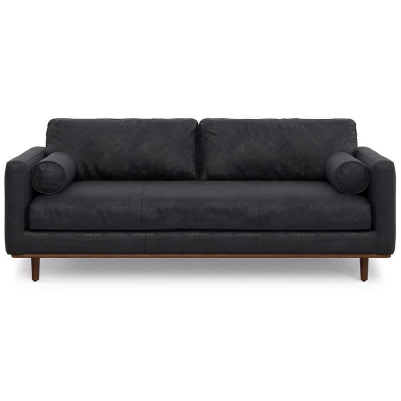 Morrison 89 inch Wide Modern Sofa in Lead Black Semi-Aniline Genuine Leather