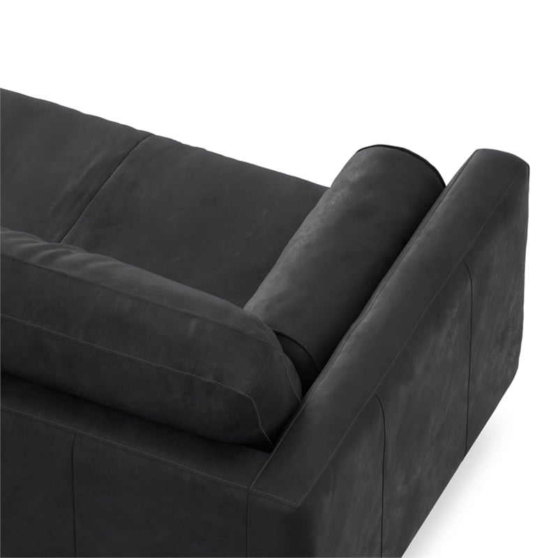 Morrison 89 inch Wide Modern Sofa in Lead Black Semi-Aniline Genuine Leather