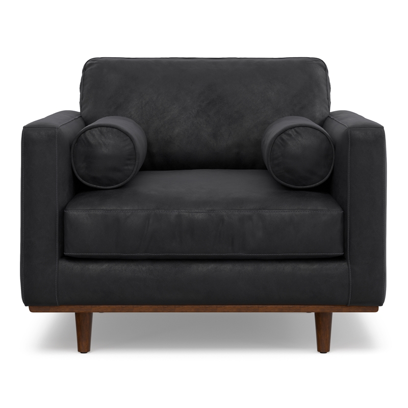 Simpli Home Morrison 42 inch Wide Mid-Century Modern Arm Chair in Lead Black