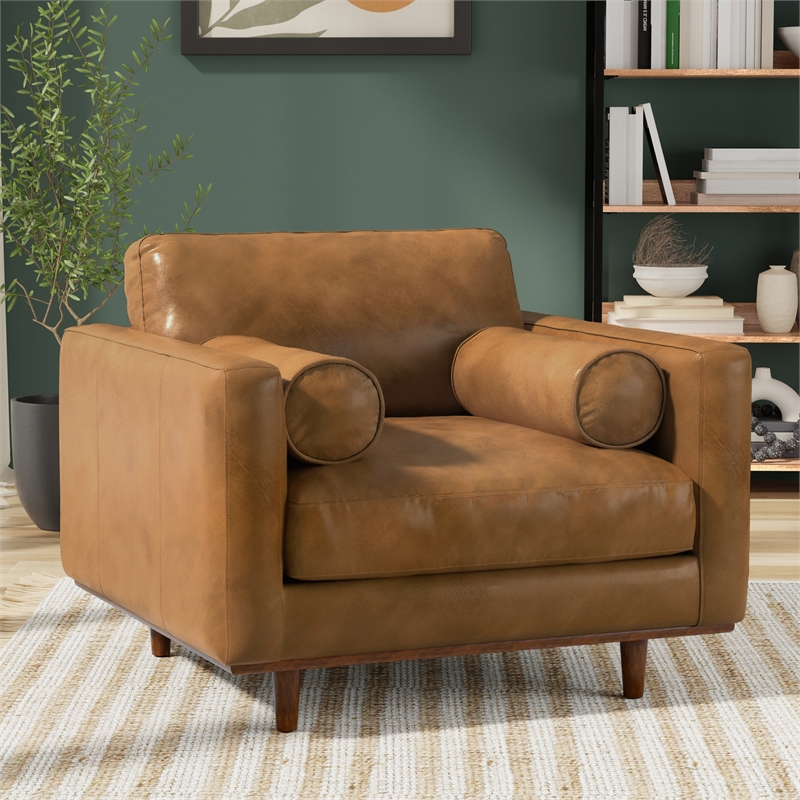 Simpli Home Morrison 42 inch Wide Mid-Century Modern Arm Chair in Sienna