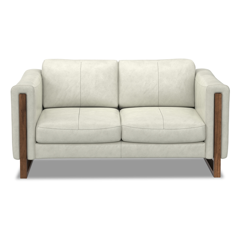 Richard Modern 62 inch Wide Sofa inLight Smoke Gray Genuine Leather