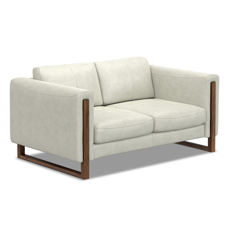 Richard Modern 62 inch Wide Sofa inLight Smoke Gray Genuine Leather