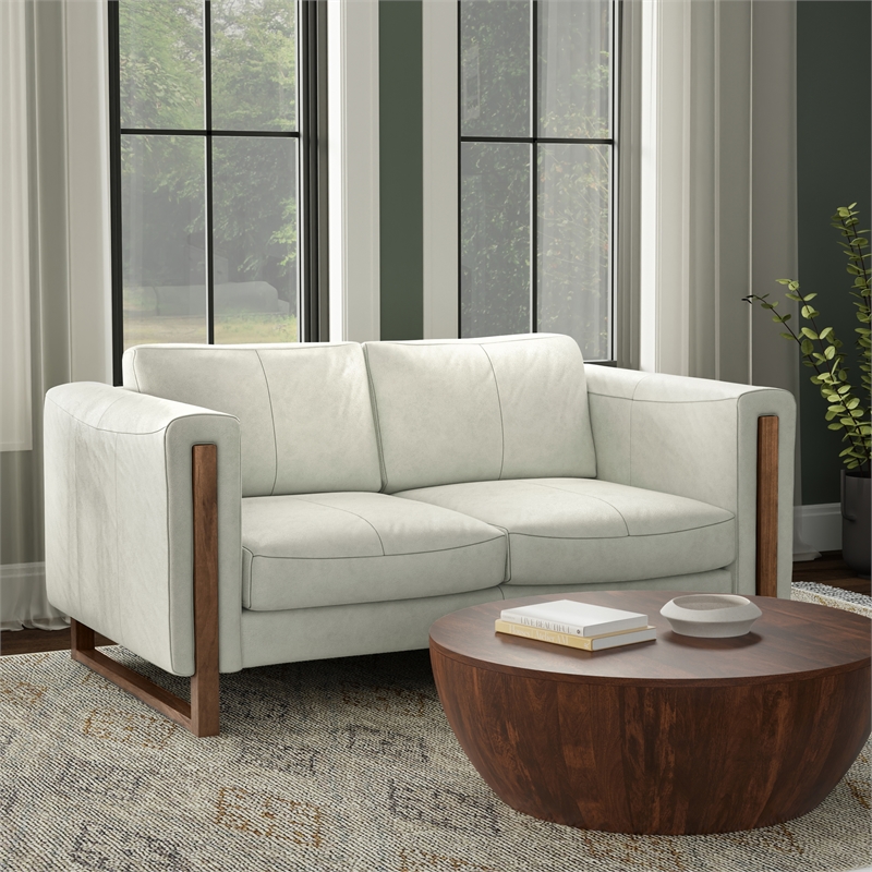 Richard Modern 62 inch Wide Sofa inLight Smoke Gray Genuine Leather