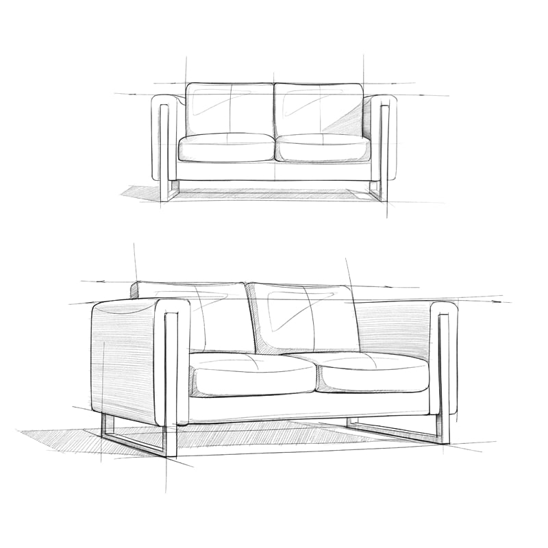 Richard Modern 62 inch Wide Sofa inLight Smoke Gray Genuine Leather