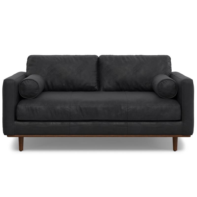 Morrison 72 inch Wide Modern Sofa in Lead Black Semi-Aniline Genuine Leather
