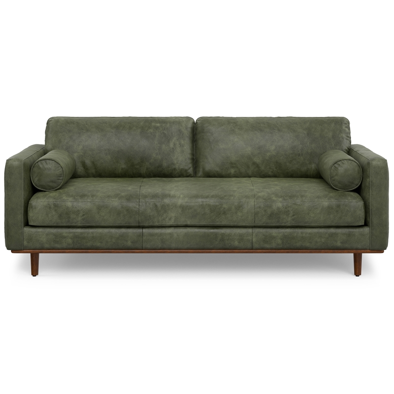 Morrison 89 inch Wide Modern Sofa in Moss Green Semi-Aniline Genuine Leather