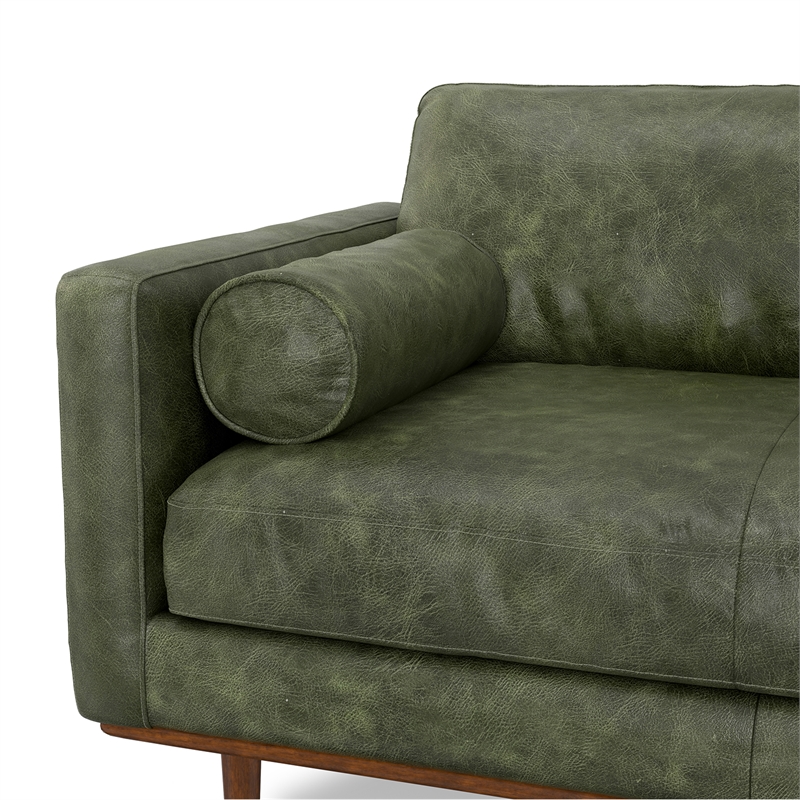 Morrison 89 inch Wide Modern Sofa in Moss Green Semi-Aniline Genuine Leather