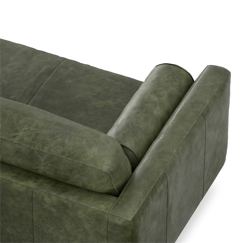 Morrison 89 inch Wide Modern Sofa in Moss Green Semi-Aniline Genuine Leather