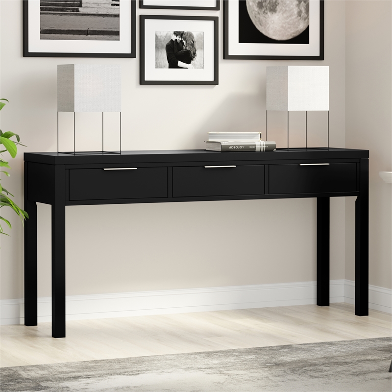 Hollander 60 inch Wide Solid Wood Contemporary Console Table in Black