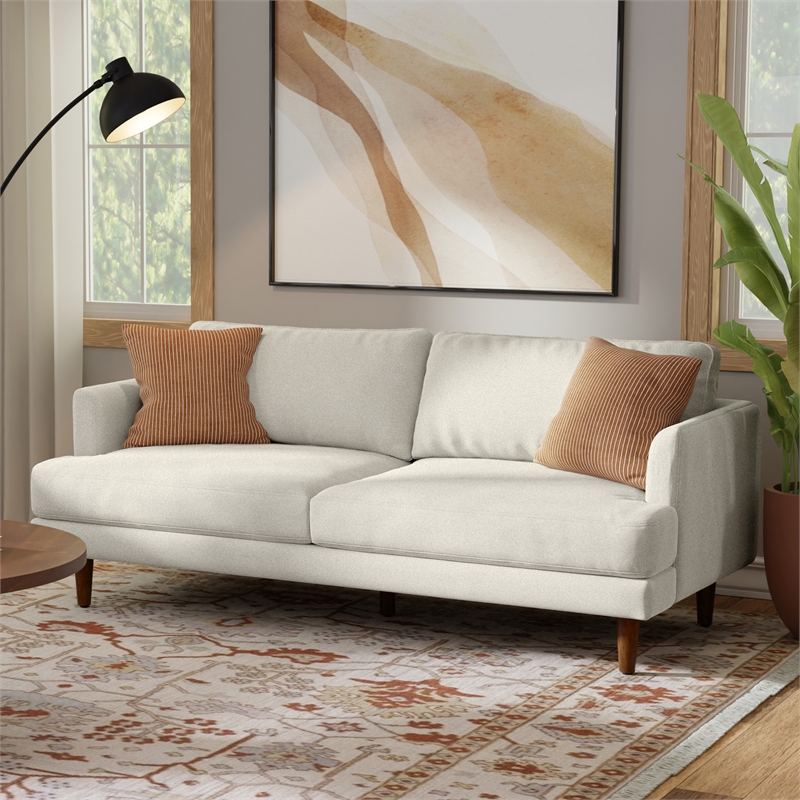 Livingston 76 inch Wide Modern Loveseat Sofa in Cream White Woven-Blend Fabric