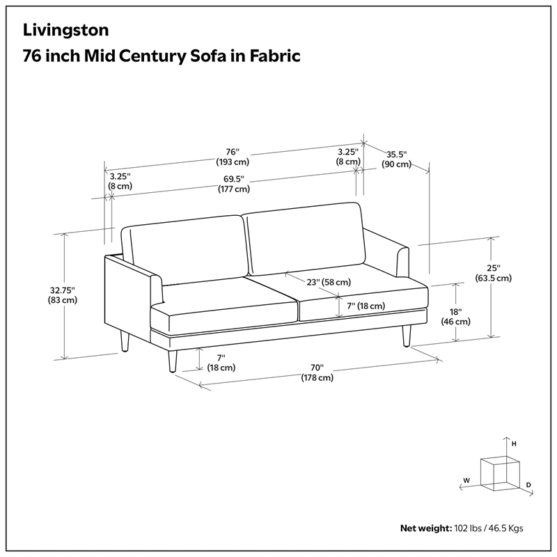 Livingston 76 inch Wide Modern Loveseat Sofa in Cream White Woven-Blend Fabric