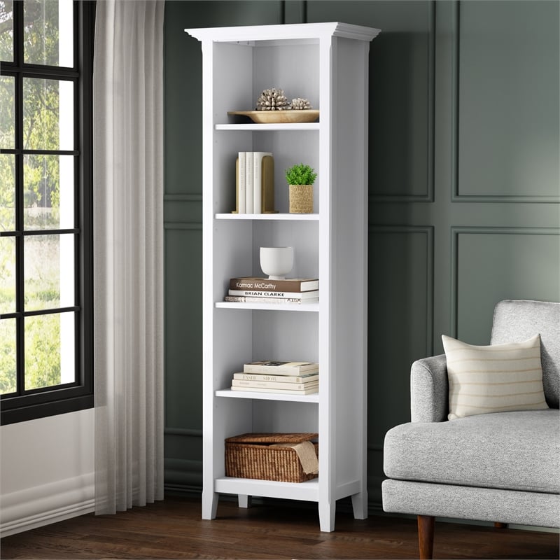 Amherst 24 inch Wide Solid Wood Transitional 5 Shelf Bookcase in White