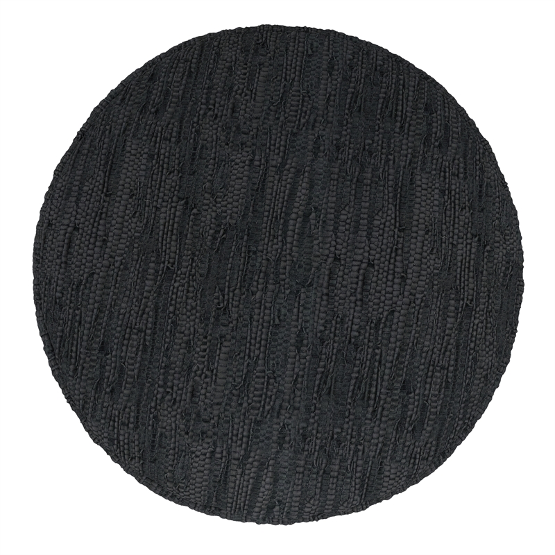 Fredrik 30 inch Wide Boho Pouf in Black Genuine Woven Leather & Assembled