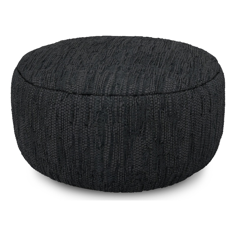 Fredrik 30 inch Wide Boho Pouf in Black Genuine Woven Leather & Assembled