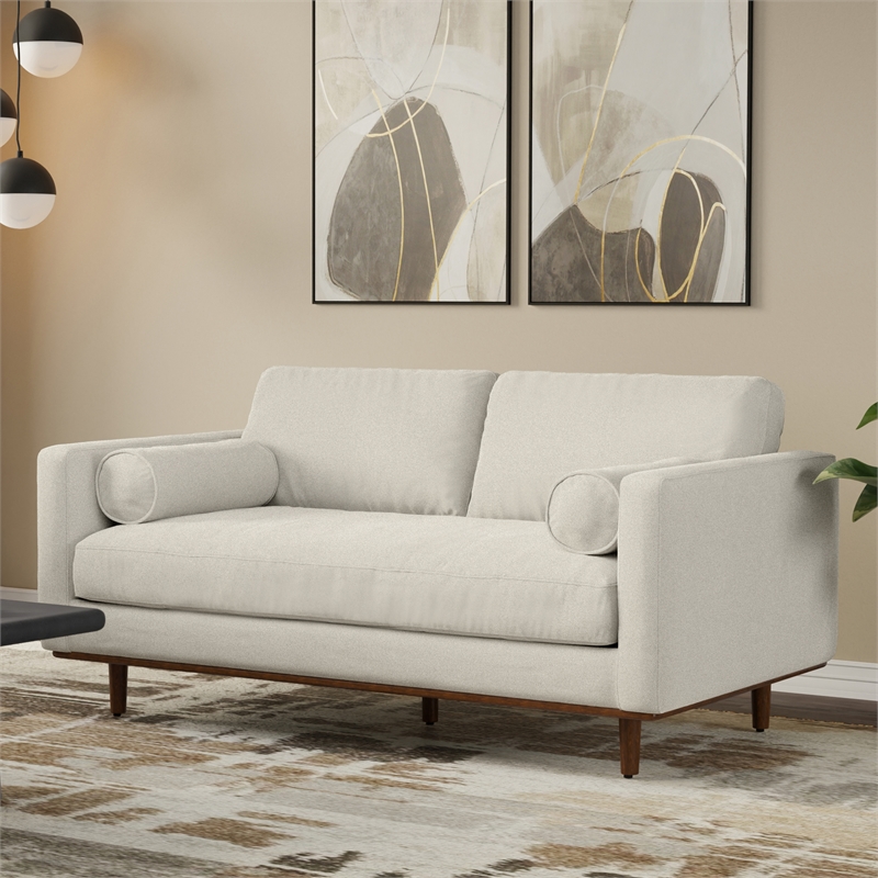 Morrison 72 inch Wide Modern Loveseat Sofa in Cream White Woven-Blend Fabric