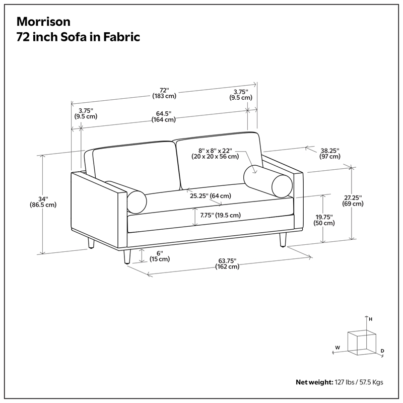 Morrison 72 inch Wide Modern Loveseat Sofa in Cream White Woven-Blend Fabric