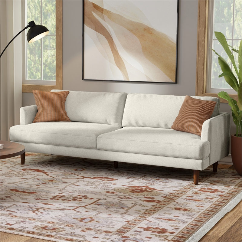 Livingston 90 inch Wide Modern Sofa in Cream White Woven-Blend Fabric