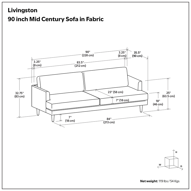 Livingston 90 inch Wide Modern Sofa in Cream White Woven-Blend Fabric
