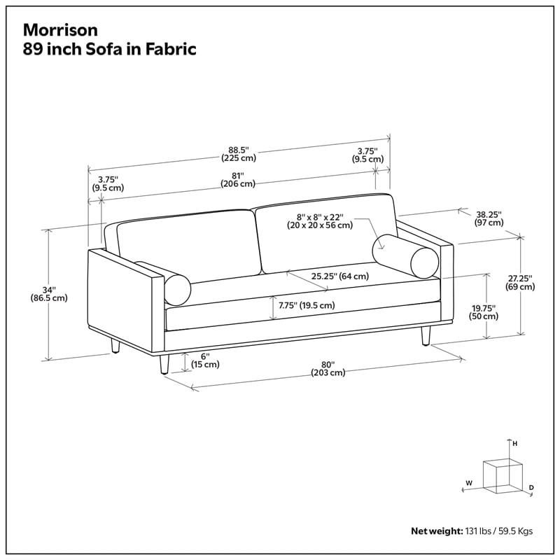 Morrison 89 inch Wide Mid-Century Modern Sofa in Cream White Woven-Blend Fabric