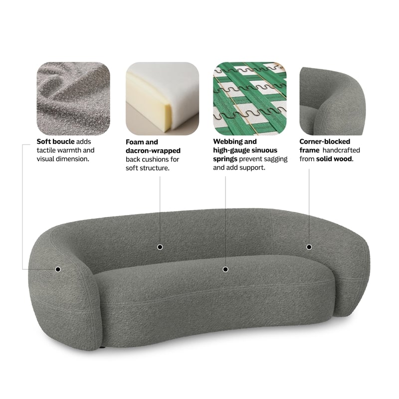 Sherri 89 inch Wide Contemporary Sofa in Stone Gray Boucle Performance Fabric