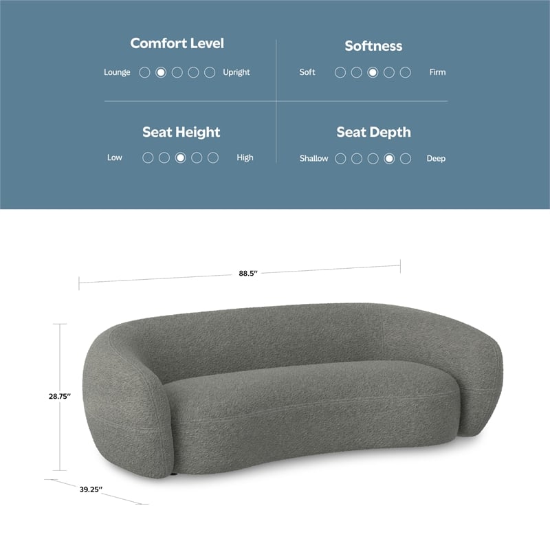 Sherri 89 inch Wide Contemporary Sofa in Stone Gray Boucle Performance Fabric