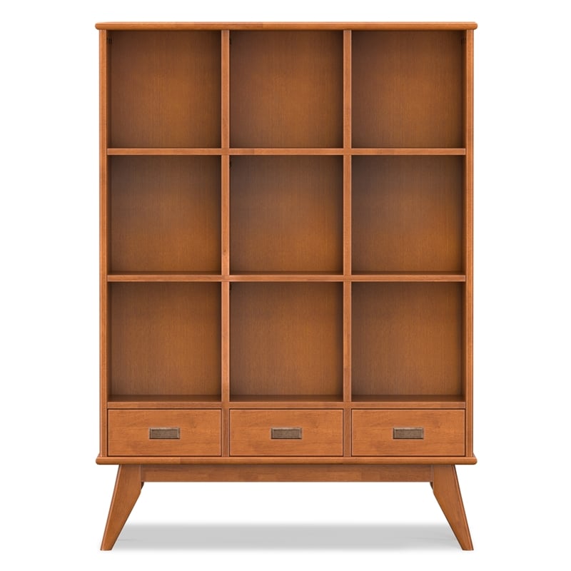 Draper 42 inch Wide Solid Hardwood Mid-Century Storage Bookcase in Teak Brown