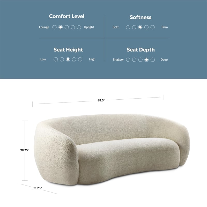 Sherri 89inch Wide Contemporary Sofa in Vanilla Cream Boucle Performance Fabric