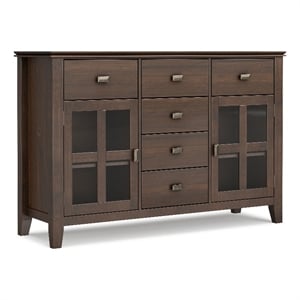 Artisan 60&quot Wide Solid Wood Transitional Sideboard Buffet in Natural Aged Brown