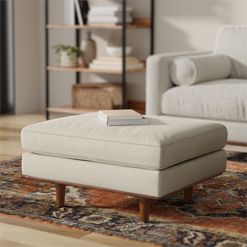 Morrison 33 inch Wide Modern Table Ottoman in Cream White Woven-Blend Fabric