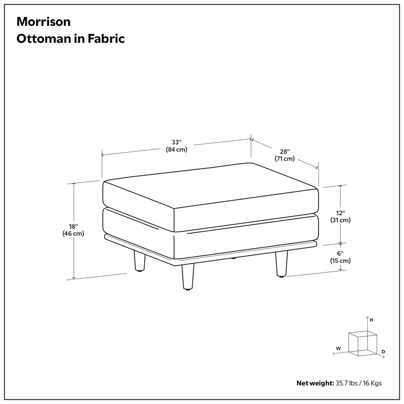 Morrison 33 inch Wide Modern Table Ottoman in Cream White Woven-Blend Fabric