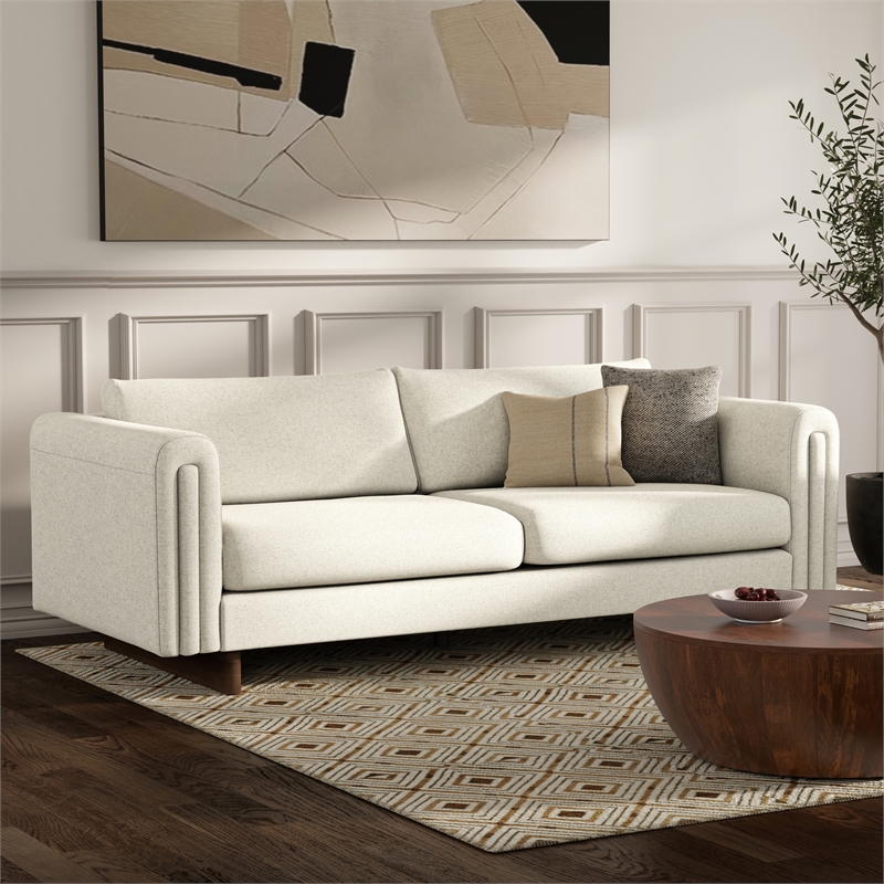 Jones 84 inch Wide Contemporary Sofa in Ivory Tightly Woven Performance Fabric