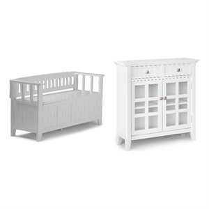 Acadian Solid Wood 48&quot Wide Storage Bench and 36&quot Wide Storage Cabinet in White