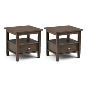 Warm Shaker 20&quot Solid Wood Transitional End Table in Farmhouse Brown (Set of 2)