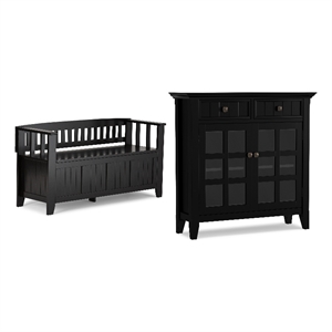 Acadian Solid Wood 48&quot Wide Storage Bench and 36&quot Wide Storage Cabinet in Black