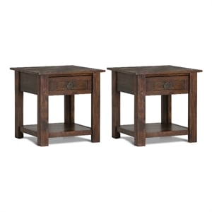 Monroe 22&quotSolid Acacia Rustic End Table in Distressed Charcoal Brown (Set of 2)