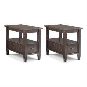 Warm Shaker 14&quot Wood Transitional Narrow End Table in Tobacco Brown (Set of 2)