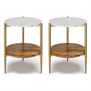 Wagner 18&quot Round Genuine Marble & Solid Acacia Side Tables in Multi (Set of 2)