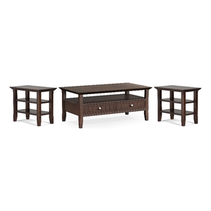 Acadian Wood 48&quotWD Coffee Table with 2 14&quotWD End Tables in Brunette Brown (3PC)